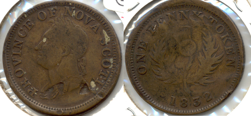 1832 Nova Scotia Canada 1 Penny Token Fine-12