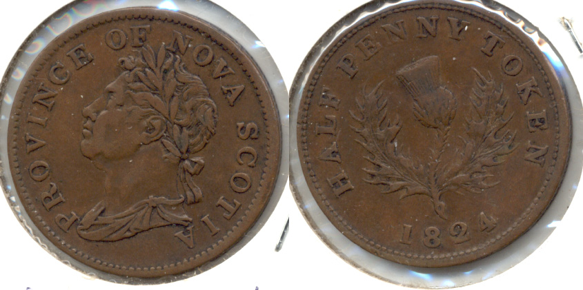 1824 Nova Scotia Canada Half Penny Token VF-20