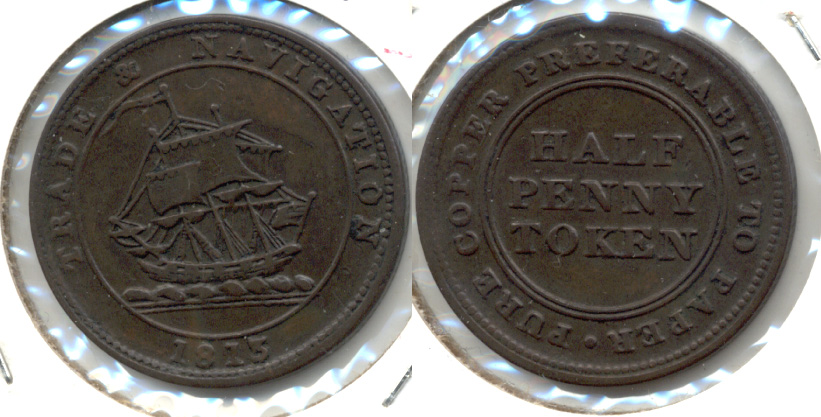 1813 Canada Trade Navigation Half Penny Token VF-30