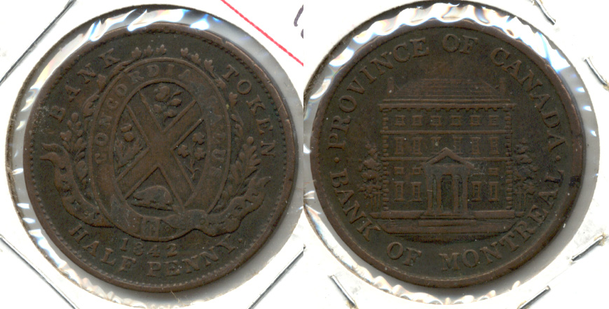 1842 Canada Bank of Montreal Half Penny Token Fine-12
