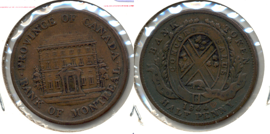 1844 Canada Bank of Montreal Half Penny Token VF-20