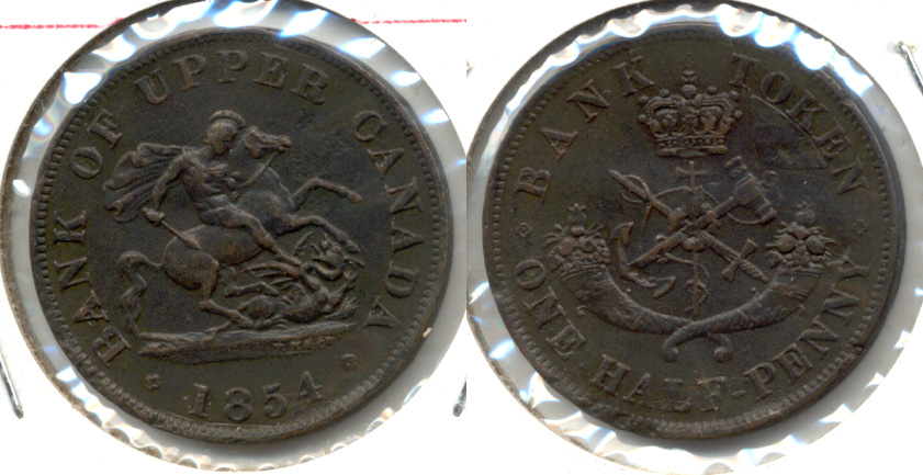 1854 Bank of Upper Canada Half Penny Token VF-20