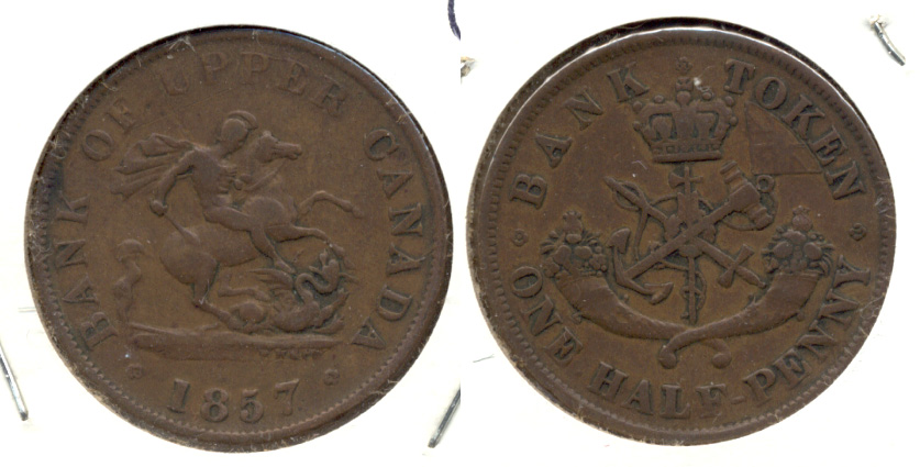 1857 Bank of Upper Canada Half Penny Token Fine-12