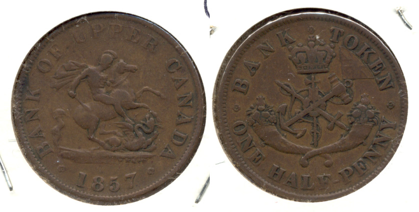 1857 Bank of Upper Canada Half Penny Token Fine-12