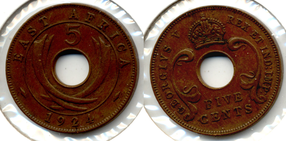1924 British East Africa 5 Cents EF-40