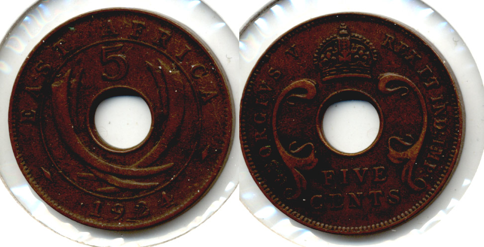 1924 British East Africa 5 Cents EF-40 #a