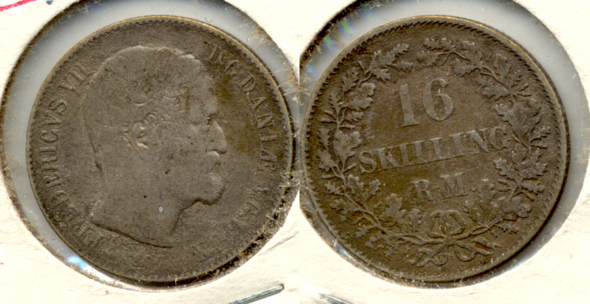 1857 Denmark 16 Skilling VG-8