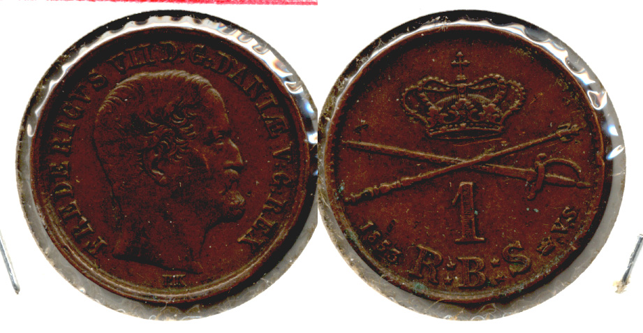1853 Denmark 1 Rigsbank Skilling VF-20