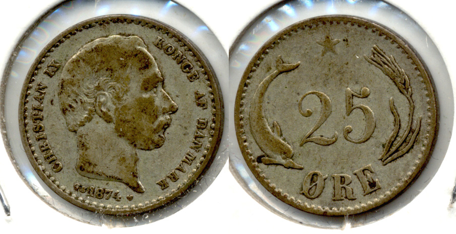 1874 Denmark 25 Ore Fine-12