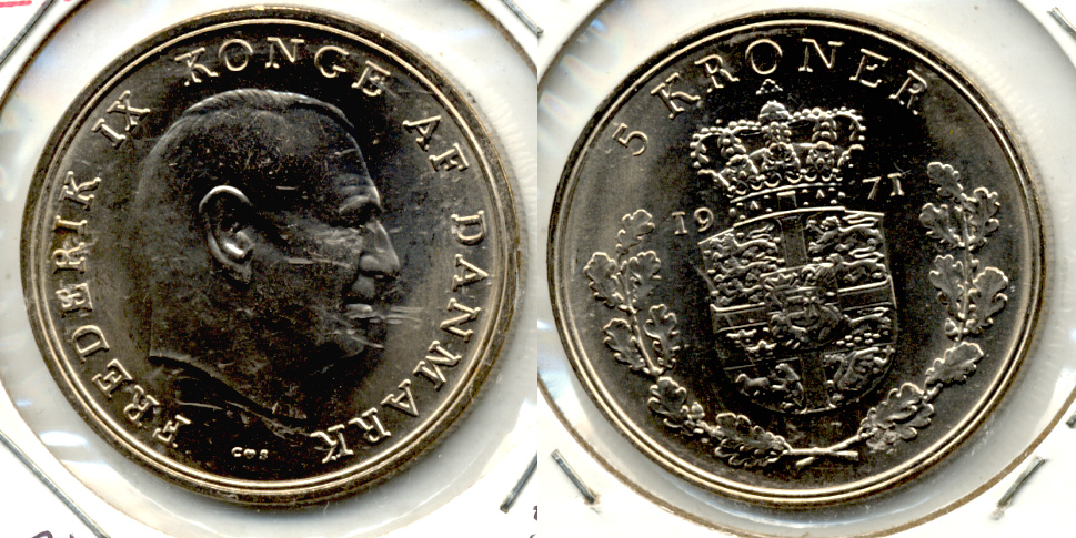 1971 Denmark 5 Kroner AU-50