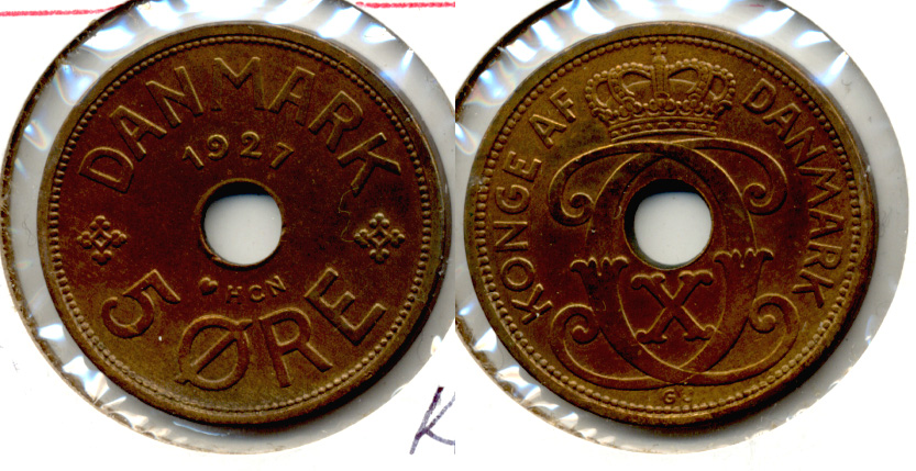 1927 Denmark 5 Ore AU-50