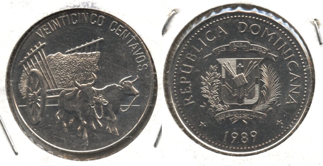 1989 Dominican Republic 25 Centavos AU-50