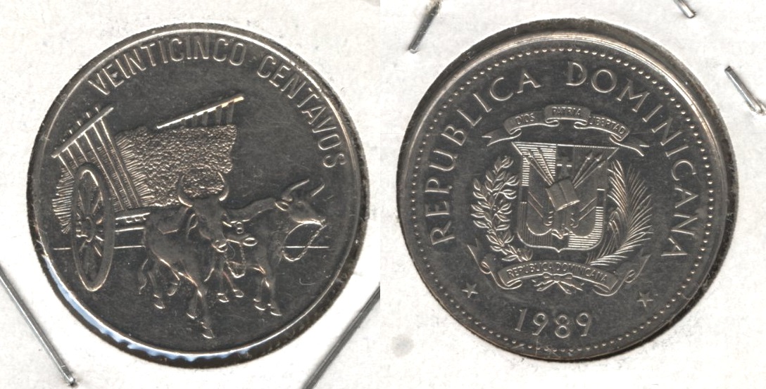 1989 Dominican Republic 25 Centavos AU-50 #a