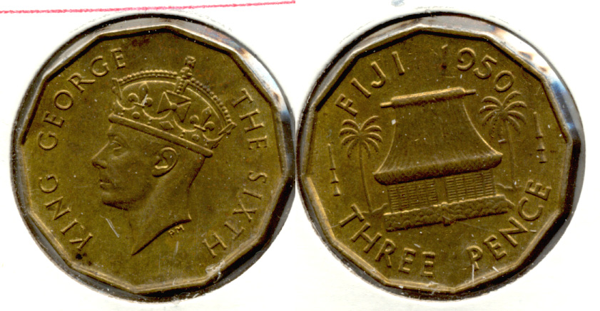 1950 Fiji 3 Pence AU-50