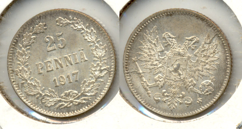 1917 Finland 25 Pennia AU-50