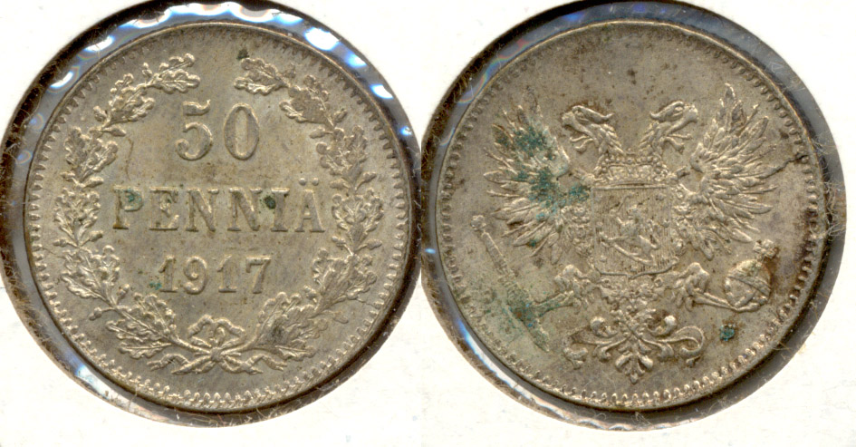 1917 Finland 50 Pennia AU-50
