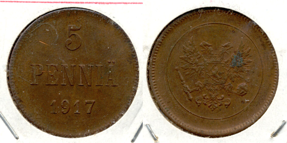 1917 Finland 5 Pennia AU-50
