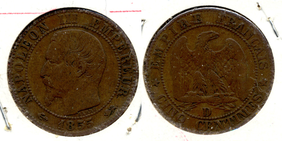 1855-D France 5 Centimes VG-8