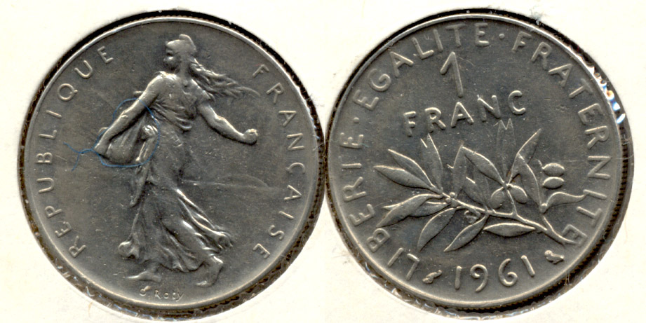 1961 France 1 Franc VF-20
