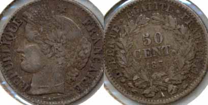 1850-A France 50 Centimes VF-20