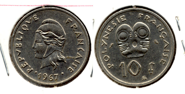 1967 French Polynesia 10 Francs AU-50