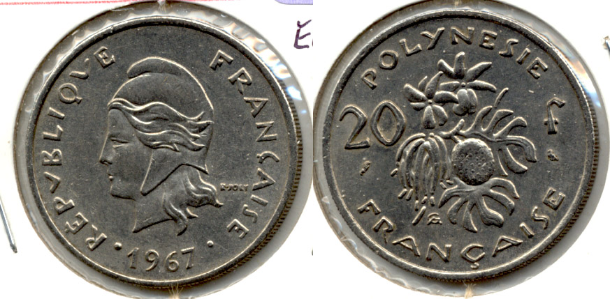 1967 French Polynesia 20 Francs EF-40
