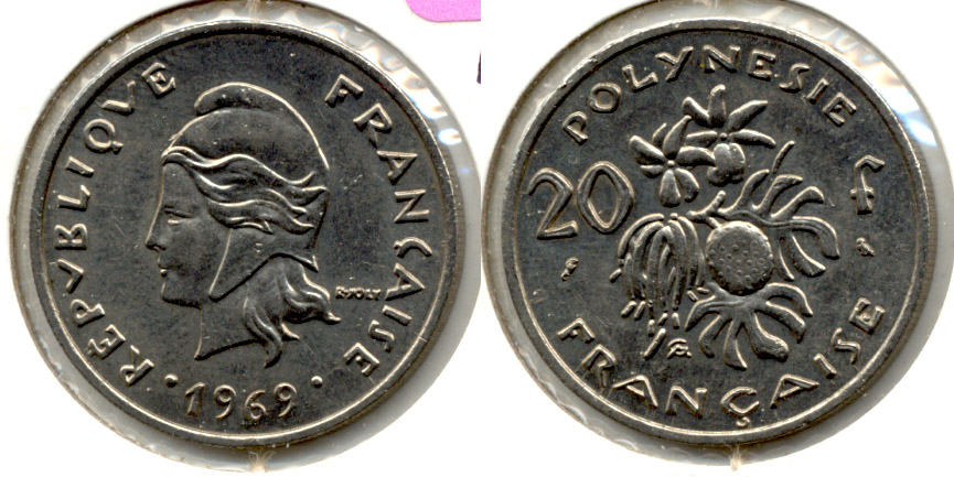 1969 French Polynesia 20 Francs EF-40