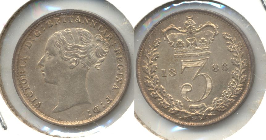 1886 Great Britain 3 Pence AU-50