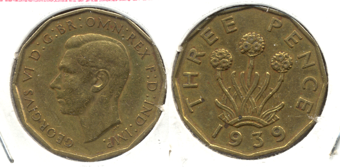 1939 Brass Great Britain 3 Pence Fine-12