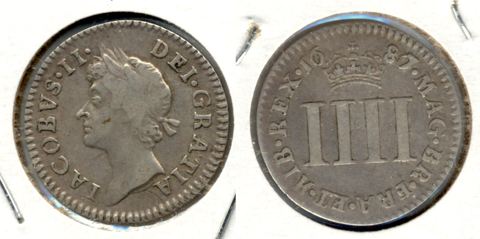 1687 Great Britain 4 Pence Fine-12