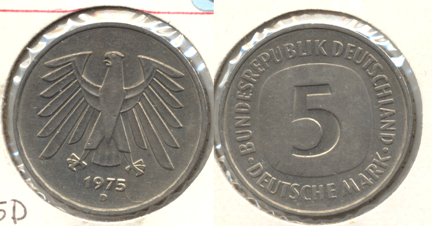 1975-D Germany 5 Mark AU-50