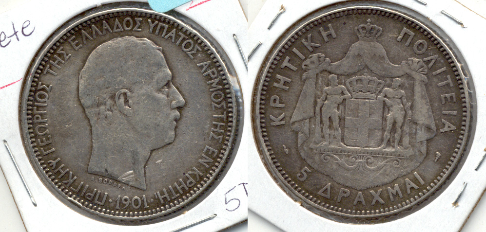 1901 Greece Crete 5 Drachmai Fine-12
