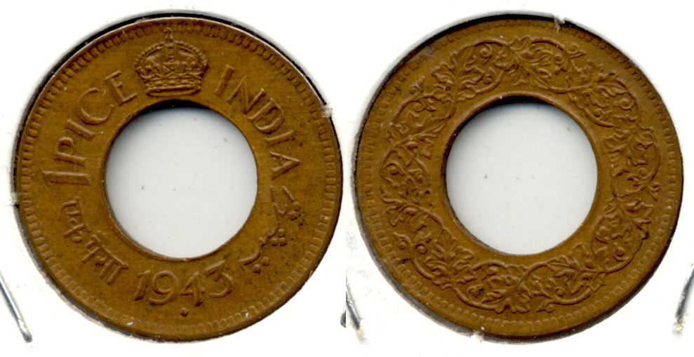 1943 India 1 Pice AU-50