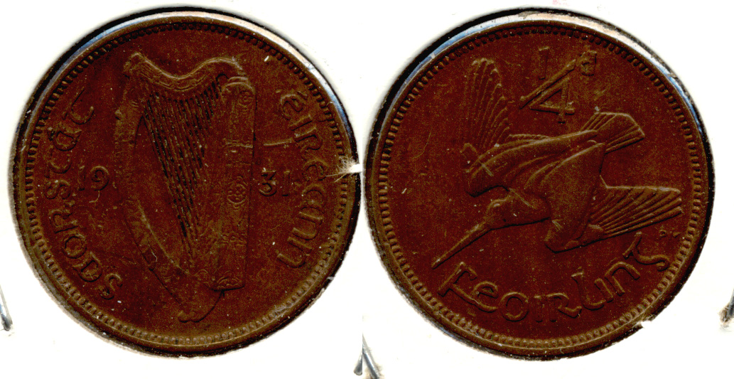 1931 Ireland 1/4 Penny EF-40