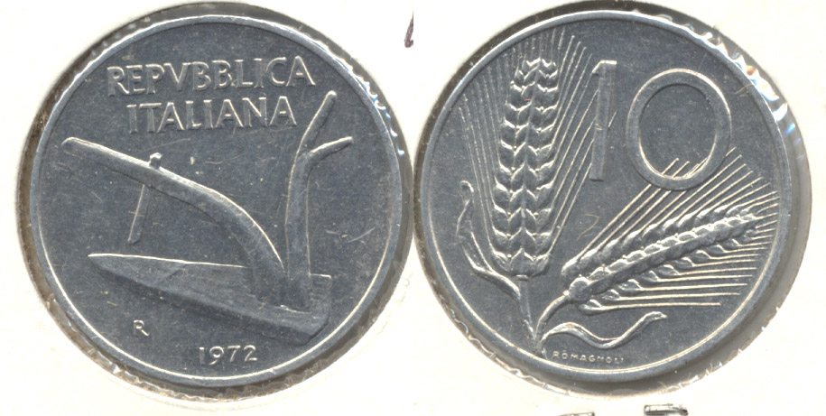 1972-R Italy 10 Lira EF-40