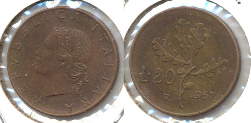 1957-R Italy 20 Lira EF-40