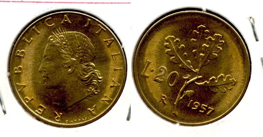 1957-R Italy 20 Lira MS-60