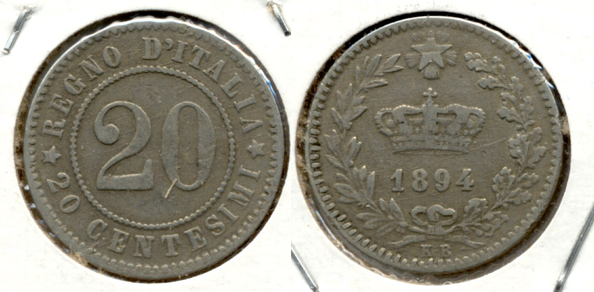 1894-KB Italy 20 Centesimi Fine-12