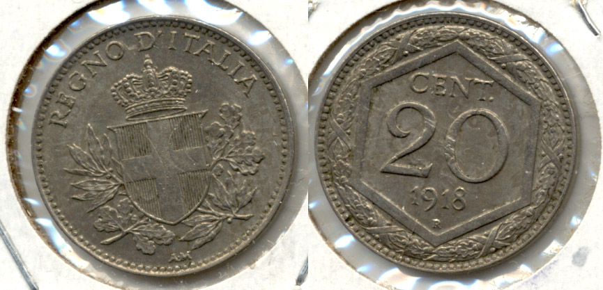 1918-R Italy 20 Centesimi EF-40