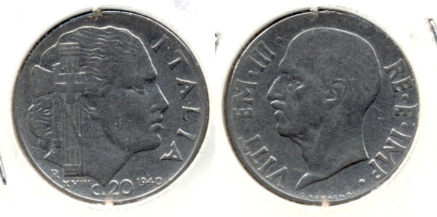 1940-R Italy 20 Centesimi VF-20