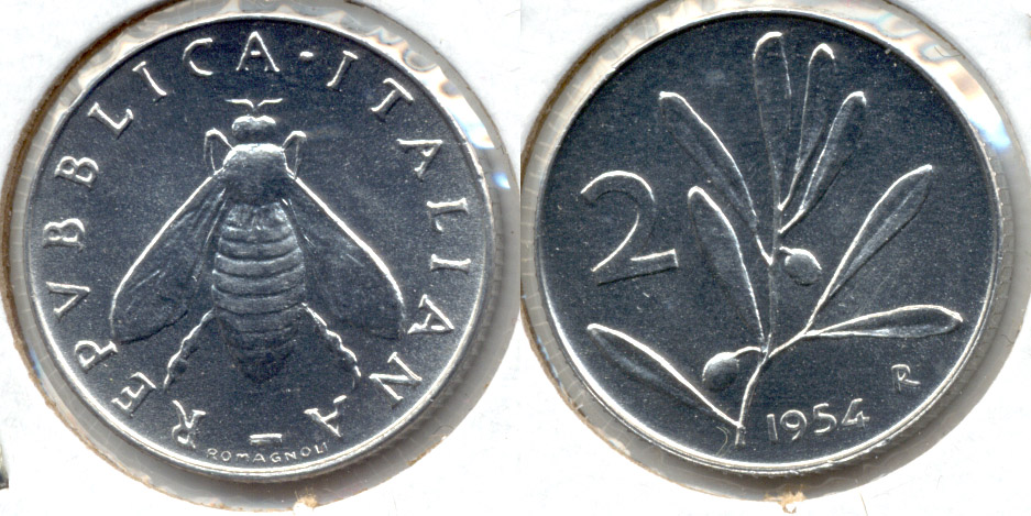 1954-R Italy 2 Lira MS-60