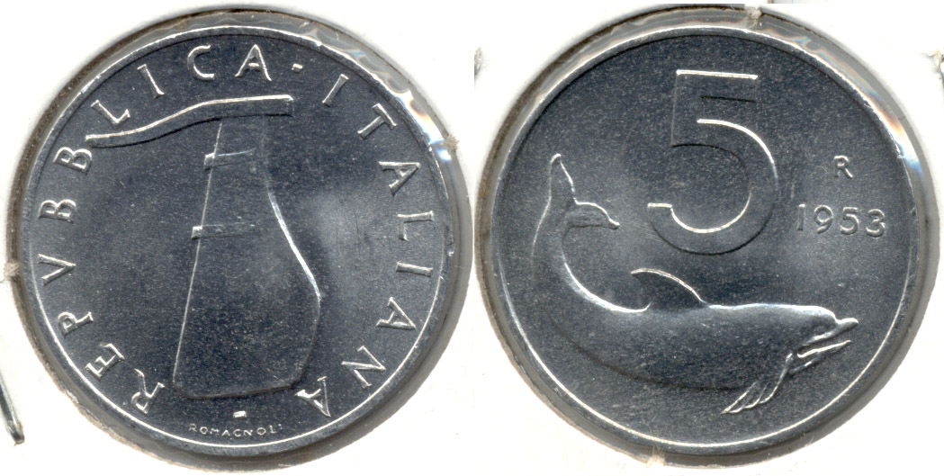 1953-R Italy 5 Lira MS-60
