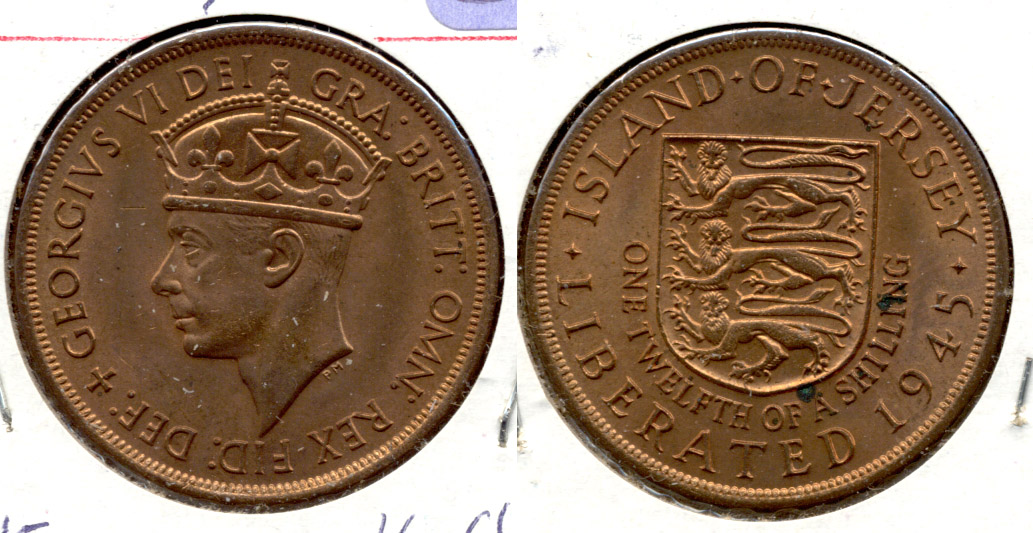 1945 Jersey 1/12 Shilling AU-50