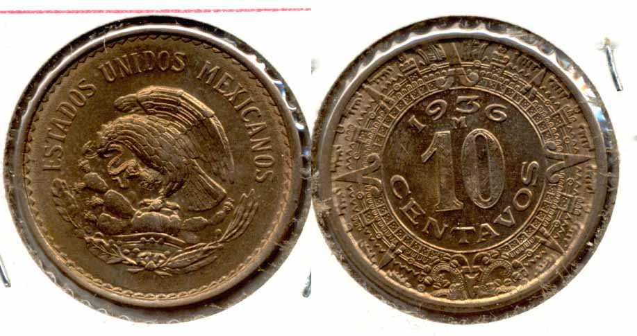1936 Mexico 10 Centavos AU-50