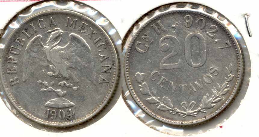 1904 Mexico 20 Centavos Fine-15
