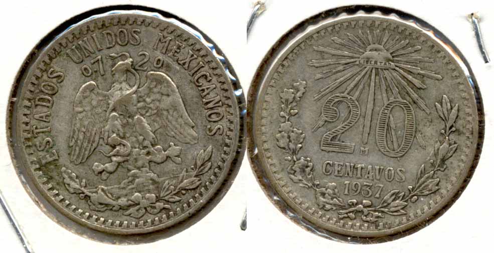 1937 Mexico 20 Centavos VF-20