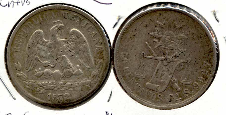 1872-Go Mexico 50 Centavos VF-20