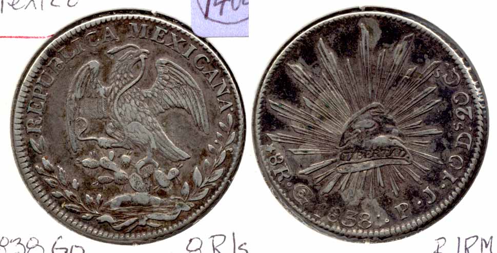 1838-Go Mexico 8 Reales VF-30