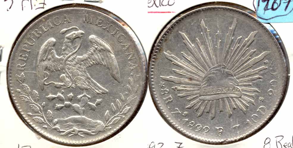 1892-Z Mexico 8 Reales EF-40