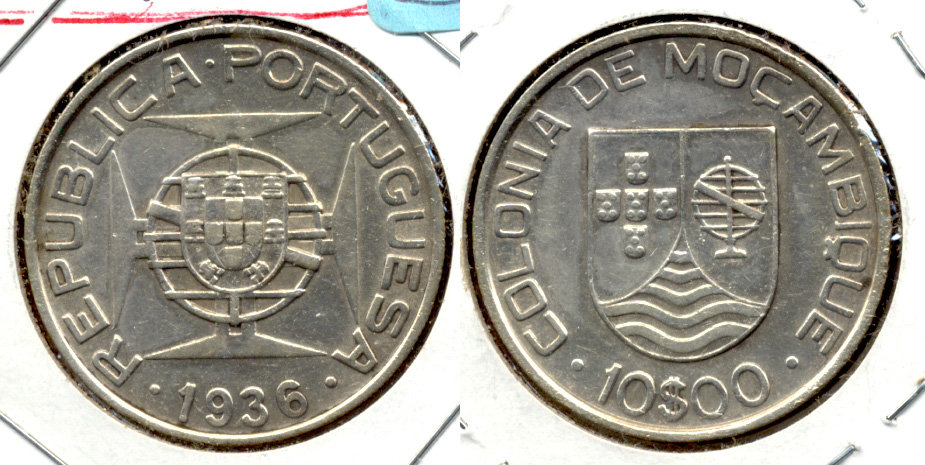 1936 Mozambique 10 Escudos EF-40